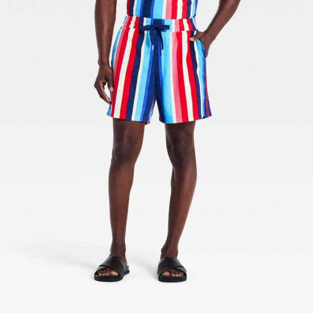 Houston White Men's Striped Terry Shorts - Blue/Red XXL